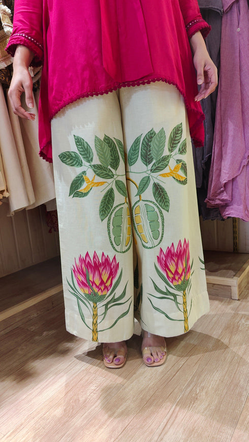 Pink Tassel Top With Printed Pallazo