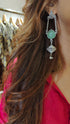 Green Oxidised Silver Dangler Earrings