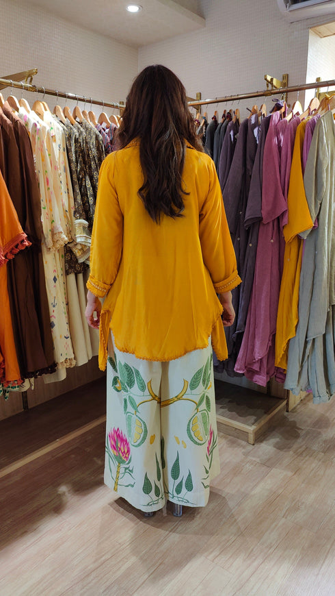 Yellow Tassel Top With Printed Pallazo