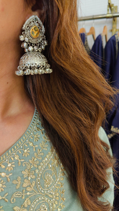 Oxidized Silver Jhumka Earrings