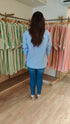 Blue Hand Embroidered Tie-up Shirt
