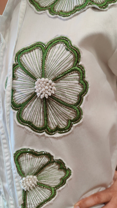 White Hand Embroidered Tie-up Shirt