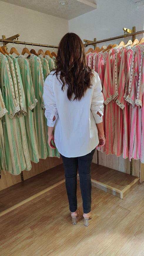 White Hand Embroidered Tie-up Shirt