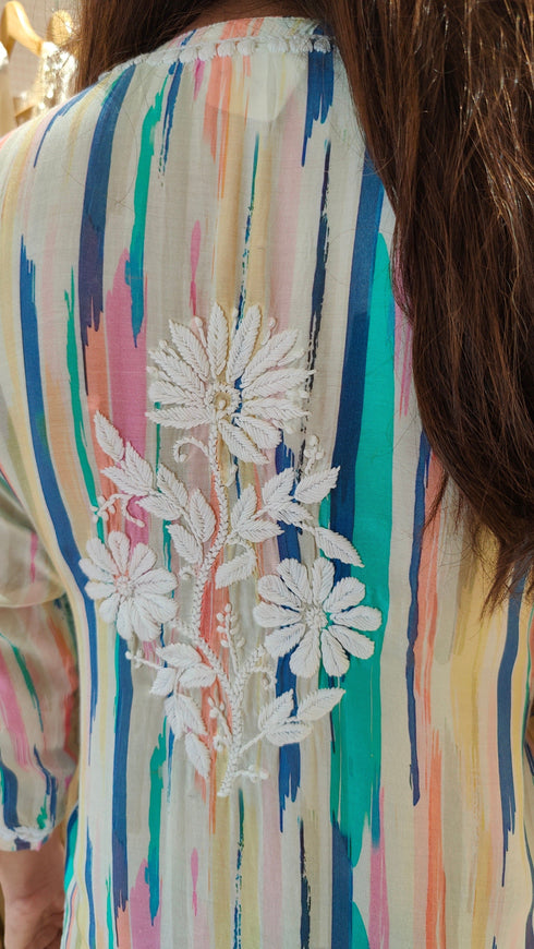 Multicolor Hand Embroidered Chikankari Kurta