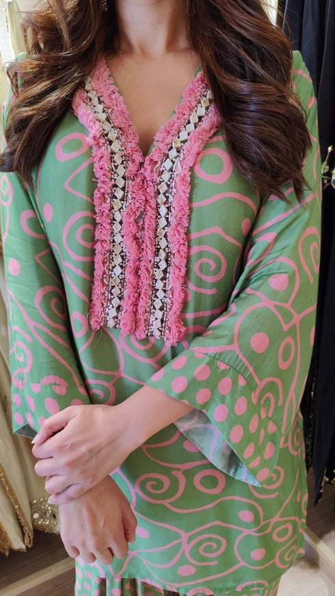 Green Pink Farshi Set for Summers
