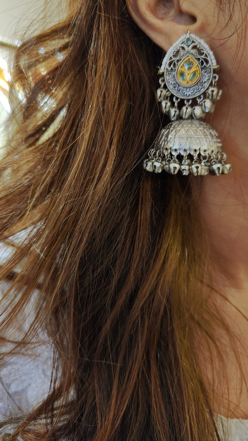 Oxidized Silver Jhumka Earrings