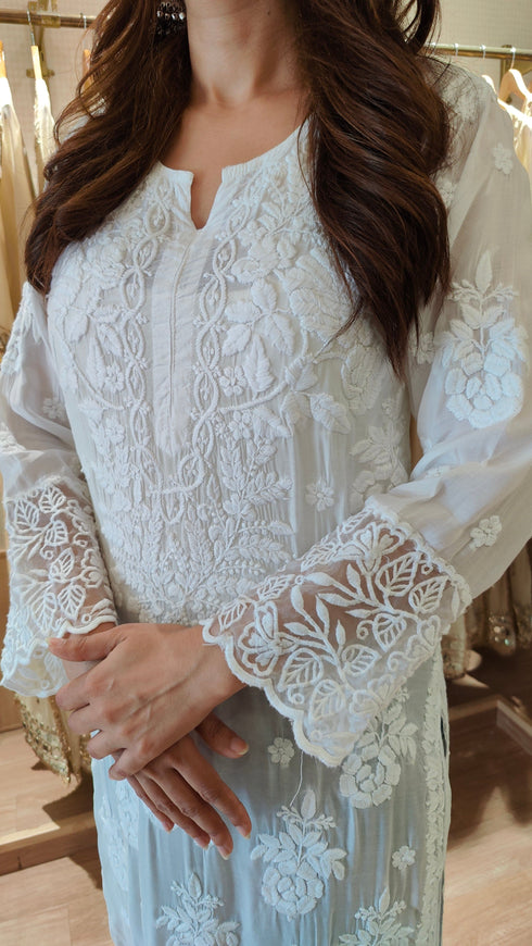Hand Embroidered Lucknowi Kurta 3