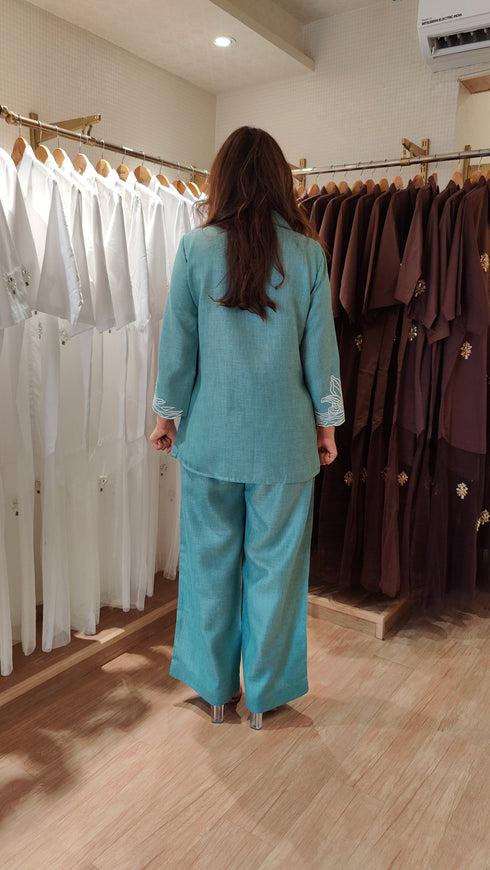 Teal Blue Cutwork Coord Set