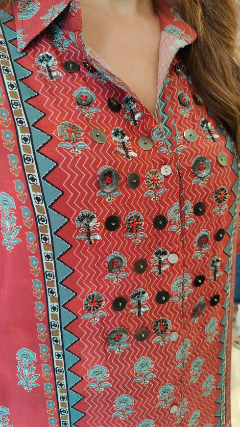 Maroon Ajrakh Coord Set
