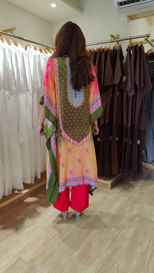 Multicolor Hand Embroidered Kaftan Pant Set
