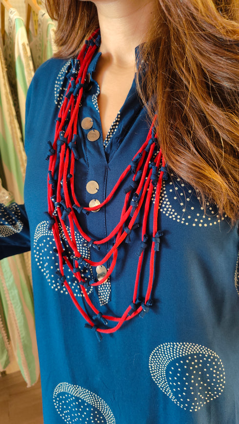 Blue Dhoti Skirt Dress with Neckpiece