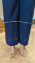 White Kurta Set with Card Embroidery and Blue Pants