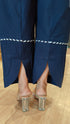 White Kurta Set with Card Embroidery and Blue Pants