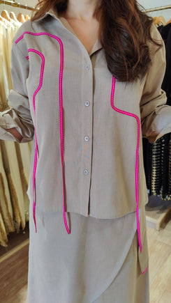 Beige Flap Pant Ribbon Coord Set - view 3