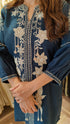 Deep Navy Kurta Set with Fabric Applique & Pearl Hand Embroidery