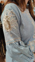 Blue Grey Kurta Set with Fabric Applique & Pearl Hand Embroidery