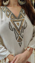 Ivory Metallic Embroidered High-Low Kurta Pant Set with Tassels