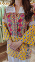 Yellow Jaipuri Mixed Print And Off-White Balloon Pant Set