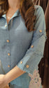 Light Denim Look Embroidered Drape Skirt Set