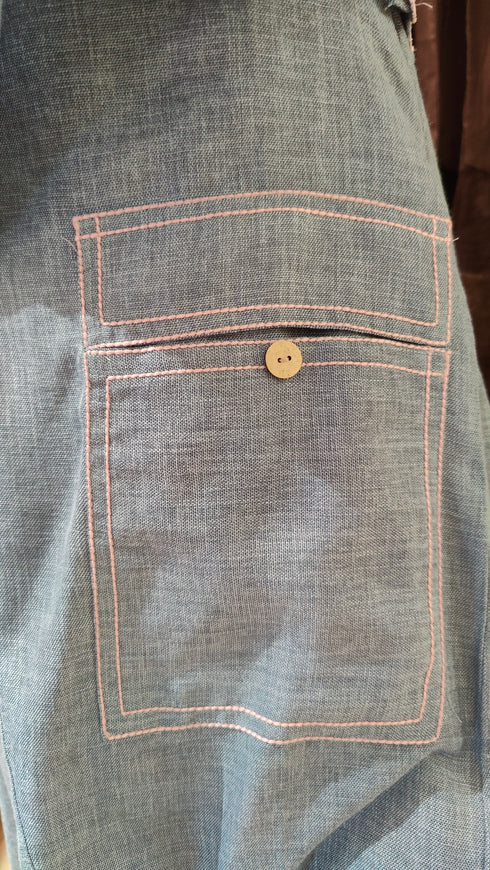 Light Denim Look Embroidered Drape Skirt Set