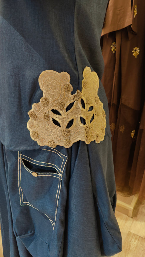 Deep Navy Embroidered Drape Skirt Set