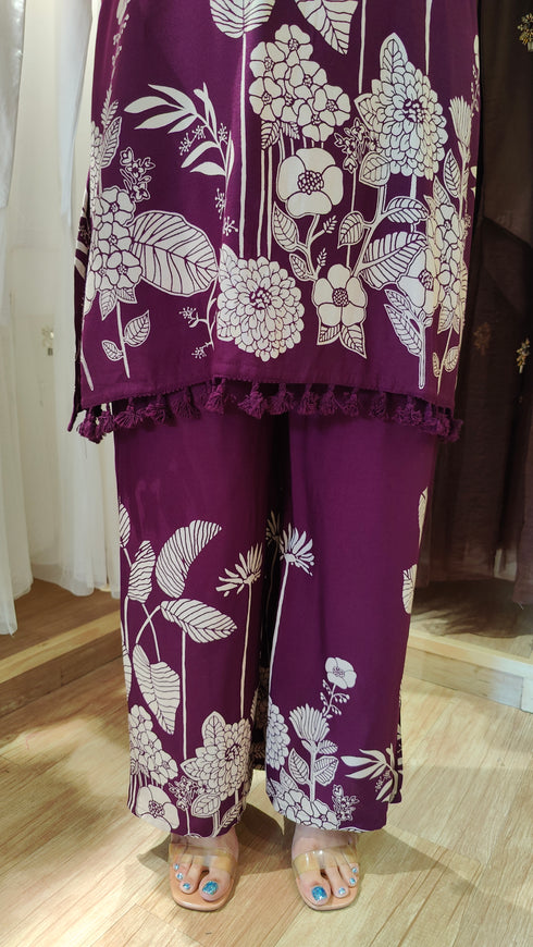 Plum Purple Floral Print Coord Set