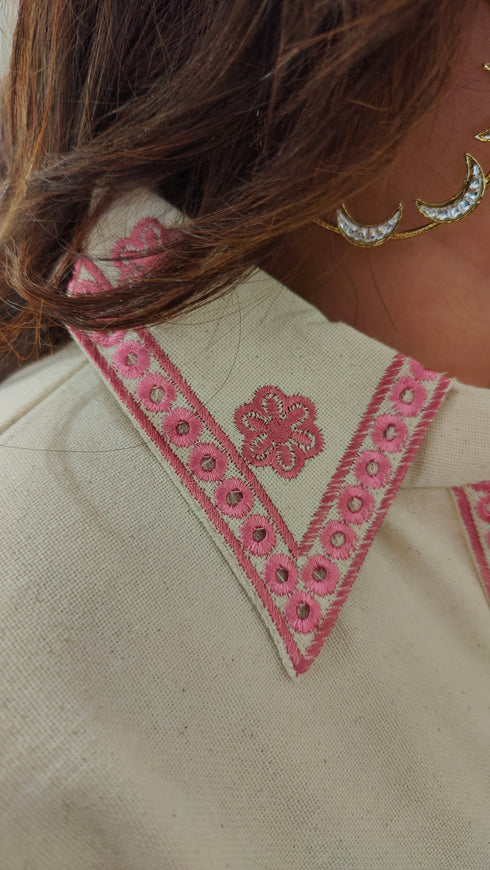 Ivory & Blush Pink Embroidered Cutwork Coord Set
