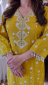 Mustard Yellow Embroidered kurta with Striped Pants