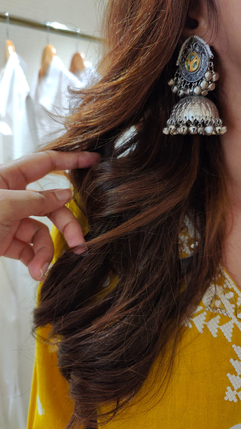 Oxidized Silver Jhumka Earrings