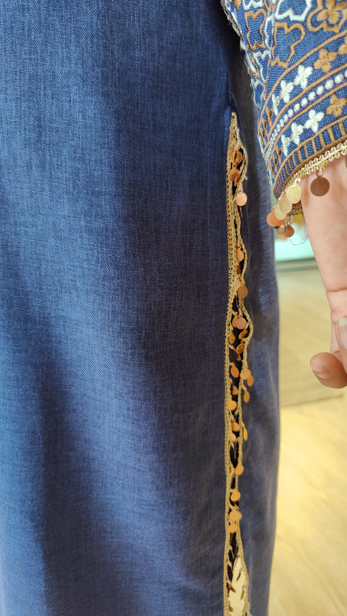 Indigo Blue Embroidered Kurta Set with Tassel