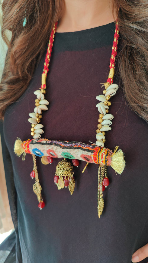 Black Maroon 4 piece Kaftan Coord Set with Camisole & Neckpiece