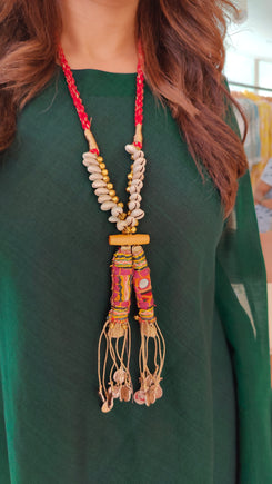Bottle Green 4 piece Kaftan Coord Set with Camisole & Neckpiece