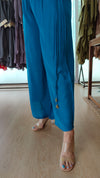 Deep Blue Banarasi Jamdani 4 piece Kaftan Coord Set with Camisole & Neckpiece