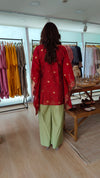 Maroon Banarasi Jamdani 4 piece Kaftan Coord Set with Camisole & Neckpiece