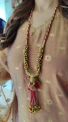 Brown Banarasi Jamdani 4 piece Kaftan Coord Set with Camisole & Neckpiece
