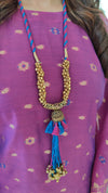 Purple Banarasi Jamdani 4 piece Kaftan Coord Set with Camisole & Neckpiece