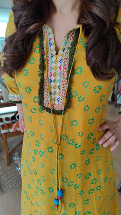 Mustard & Green Dhoti Skirt Dress