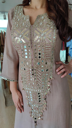 Champagne Long Yoke Kaftan Dress