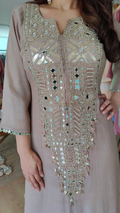 Champagne Long Yoke Kaftan Dress