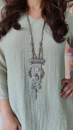 Sea Green Coord Set With Handmade Necklace