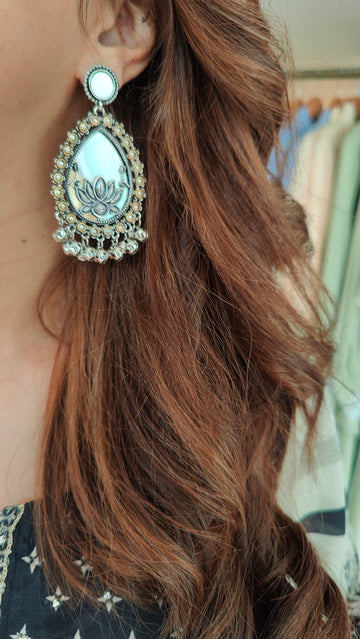 Lotus Mirror Oxidized Earrings