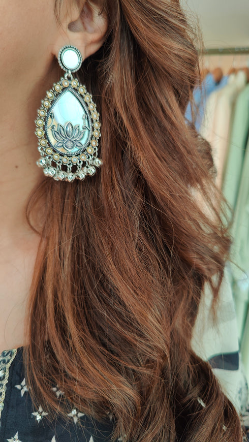 Lotus Mirror Oxidized Earrings