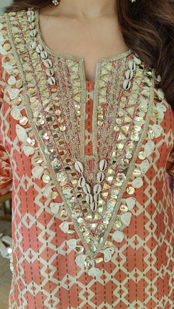 Rust Embroidered Farshi Set