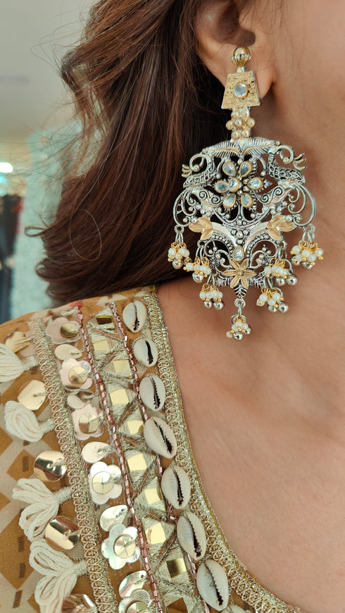Silver And Gold Dual Tone Flower Earring