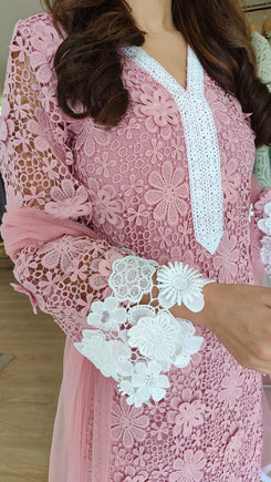 Pink 3D Cutwork Three Piece Set