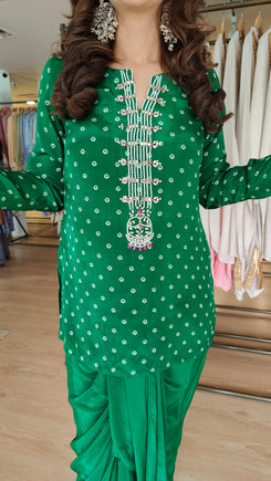 Bandhini Green Embroidered Dhoti Skirt Set
