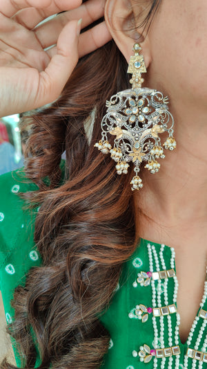 Silver And Gold Dual Tone Flower Earring