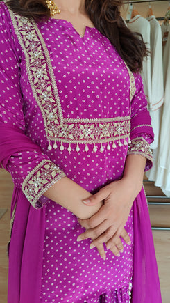 Purple Bandhini Dhoti Set