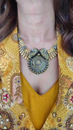 Hand Embroidered Mustard Jacket & Dress