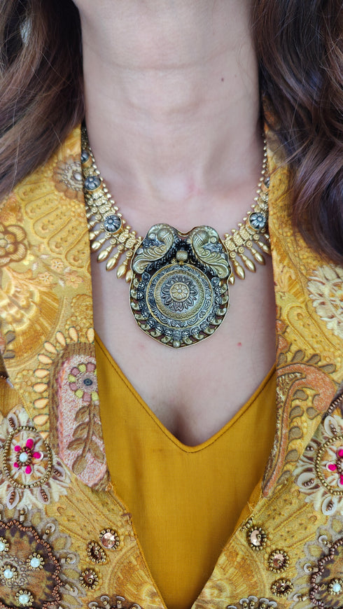 Antique Gold Peacock Choker Necklace